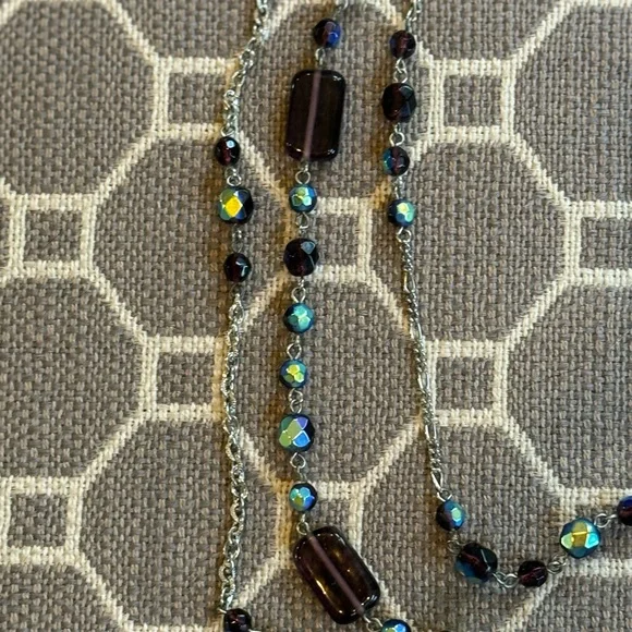 Elegant Multi-Layered Blue, Purple, and Silver Necklace - Picture 3 of 7